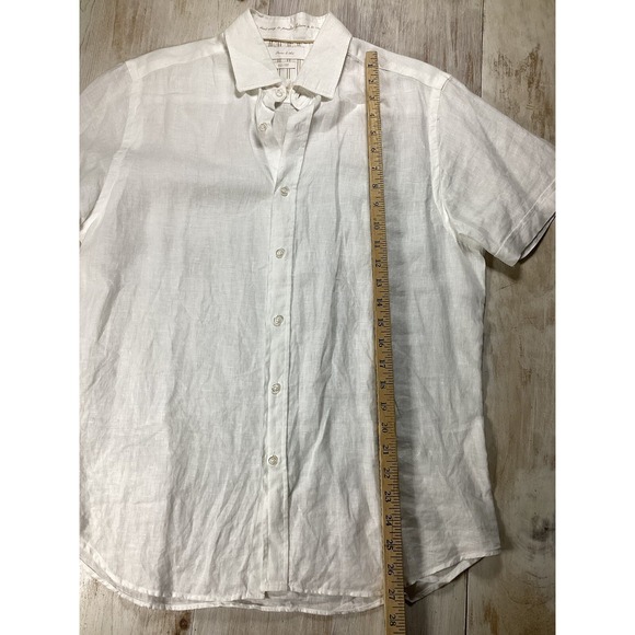 Porter And Ash White Linen Shirt Men's Medium Short Sleeve Button Down - Picture 7 of 9